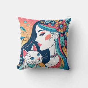 Cat Lady Graphic Illustration Kissen