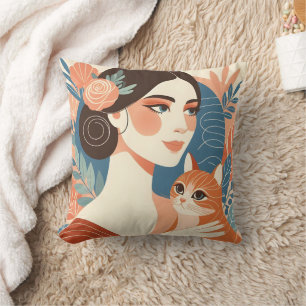Cat Lady Graphic Illustration Kissen