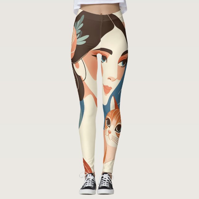 Cat Lady Graphic Illustration Leggings (Vorderseite)