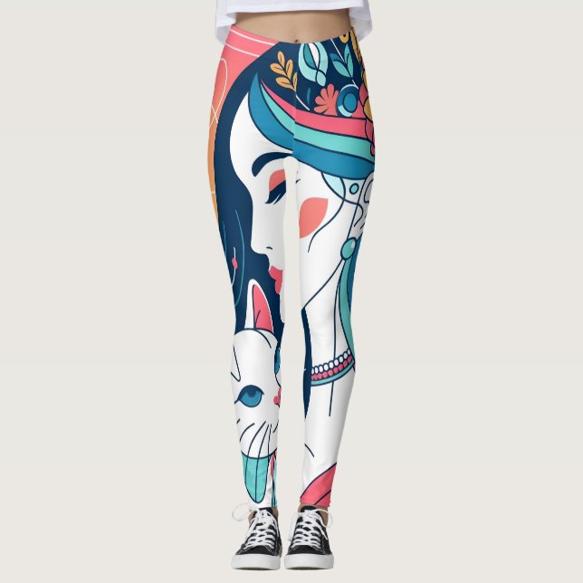 Cat Lady Graphic Illustration Leggings (Vorderseite)
