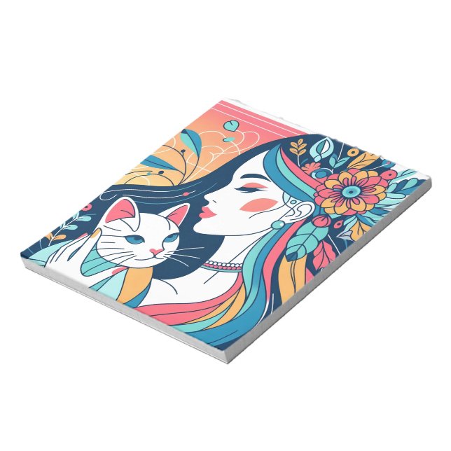 Cat Lady Graphic Illustration Notizblock (Rotiert)