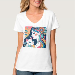 Cat Lady Graphic Illustration T-Shirt