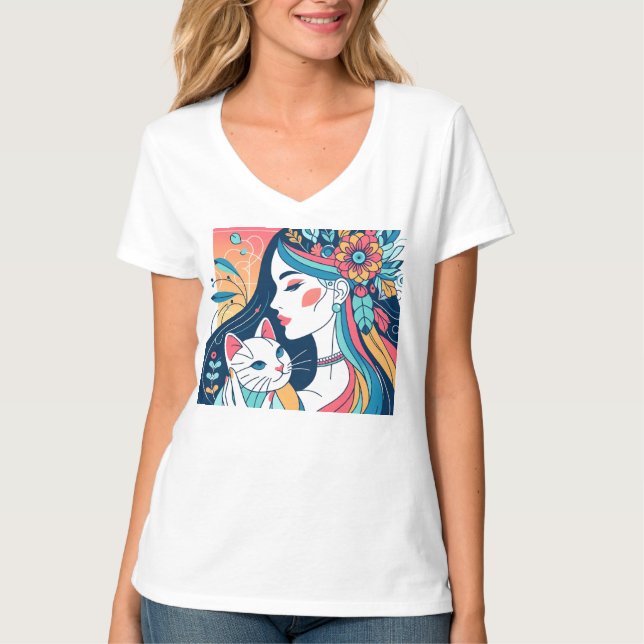 Cat Lady Graphic Illustration T-Shirt (Vorderseite)