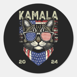 Cat Lady Kamala-harris 2024 Amerikanische Flagge N Runder Aufkleber