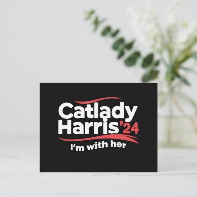 Cat Lady Kamala Harris 2024 Ich bin mit ihr Postkarte (Stehend Vorderseite)