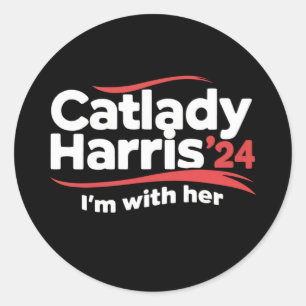 Cat Lady Kamala Harris 2024 Ich bin mit ihr Runder Aufkleber