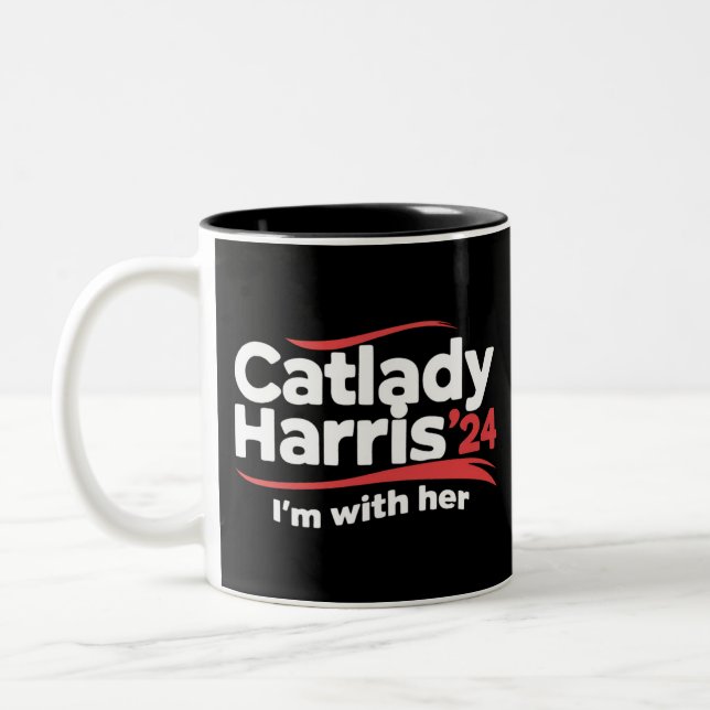 Cat Lady Kamala Harris 2024 Ich bin mit ihr Zweifarbige Tasse (Links)