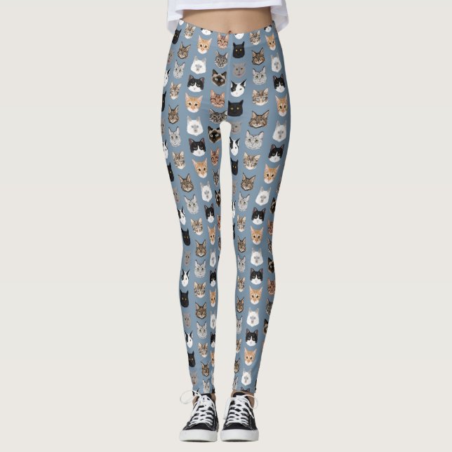Cat Lady Leggings — niedliche Katzenköpfe entwerfe (Vorderseite)