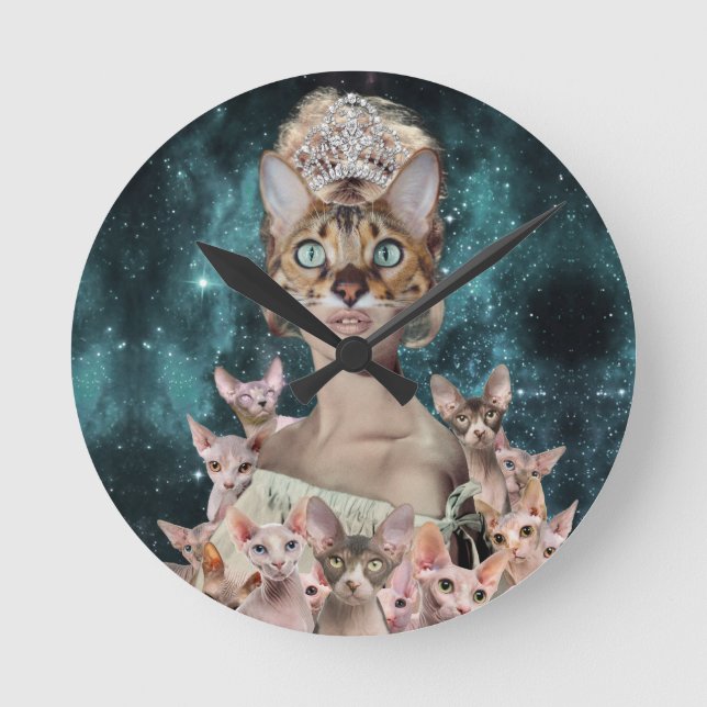 Cat Lady Runde Wanduhr (Vorderseite)