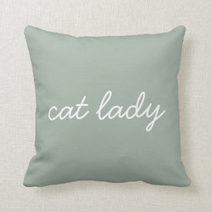 Cat Lady Simple Modern Script Letters Page Green Kissen