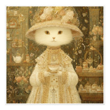 Cat Lady Snow – viktorianische Katze mit Teetasse