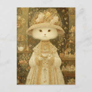 Cat Lady Snow – viktorianische Katze mit Teetasse Postkarte