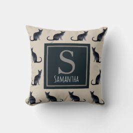 Cat Lady Taupe Wasserfarbe Schwarzes Kittmuster Kissen