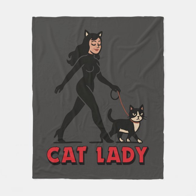 Cat Lady - Tuxedo Cats Lover - Comic Art Graphic Fleecedecke (Vorderseite)