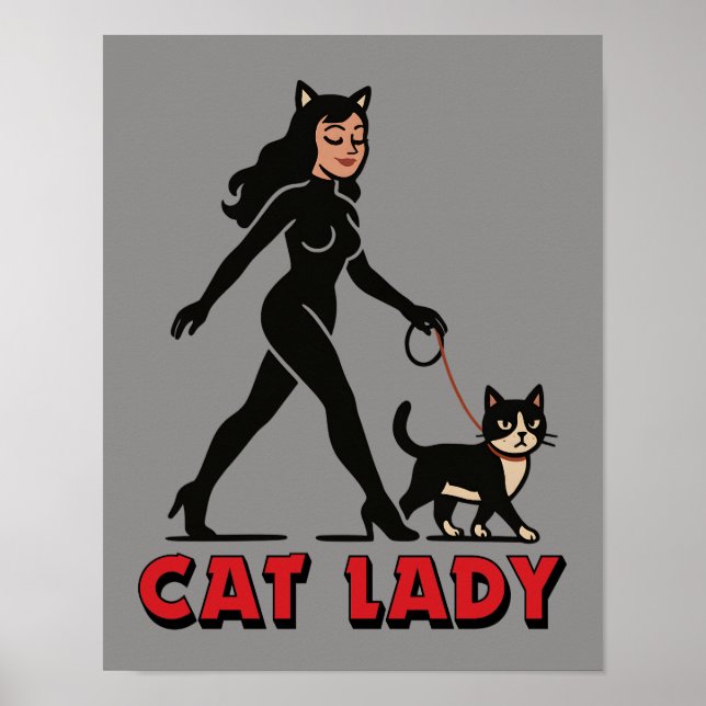 Cat Lady - Tuxedo Cats Lover- Comic Art Graphic Poster (Vorne)