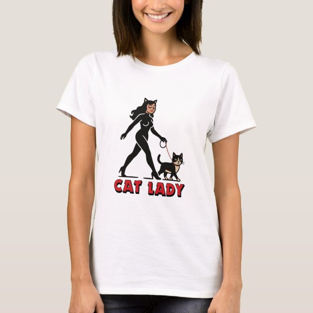 Cat Lady - Tuxedo Cats Lover - Comic Art Graphic T-Shirt (Vorderseite)