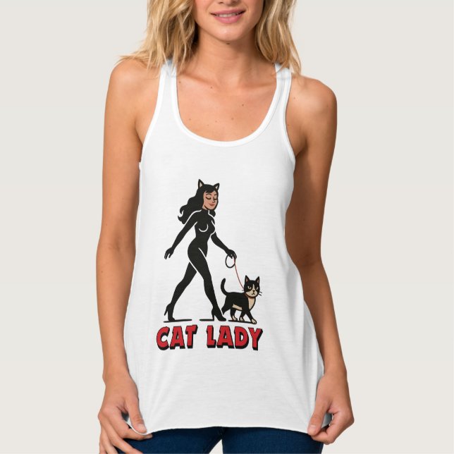 Cat Lady - Tuxedo Cats Lover - Comic Art Graphic Tank Top (Vorderseite)