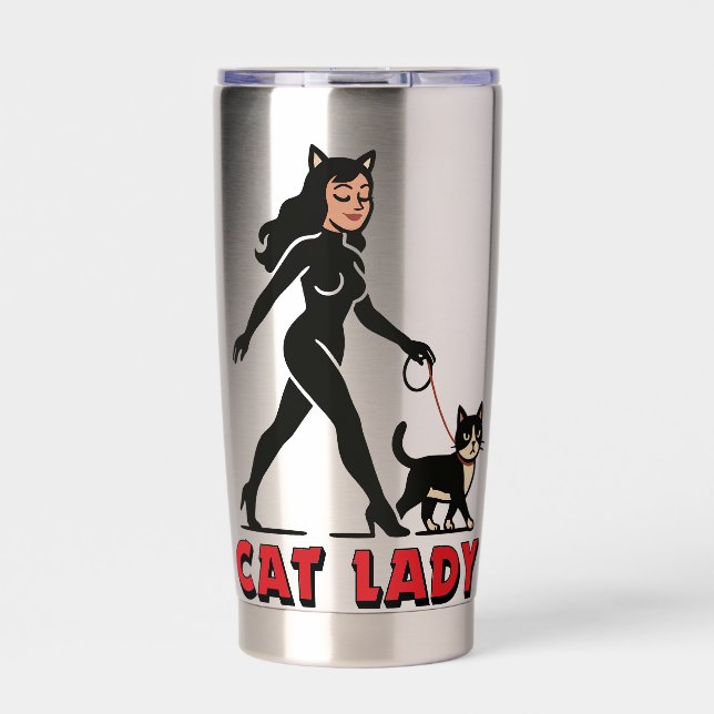 Cat Lady - Tuxedo Cats Lover - Comic Art Graphic Thermobecher (Vorderseite)