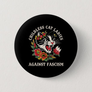 Cat Ladys Against Faschism Funny Cat Feminist Femi Button