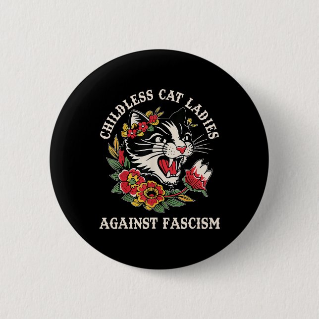 Cat Ladys Against Faschism Funny Cat Feminist Femi Button (Vorderseite)