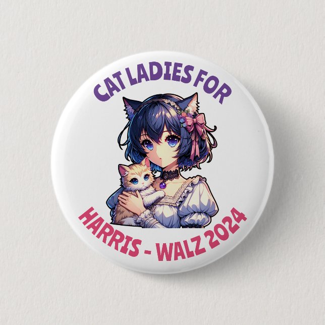 Cat Ladys for Harris and Walz Political Humor Button (Vorderseite)