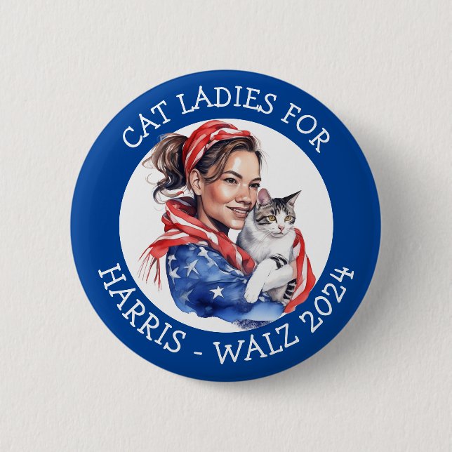 Cat Ladys for Harris and Walz Political Humor Button (Vorderseite)