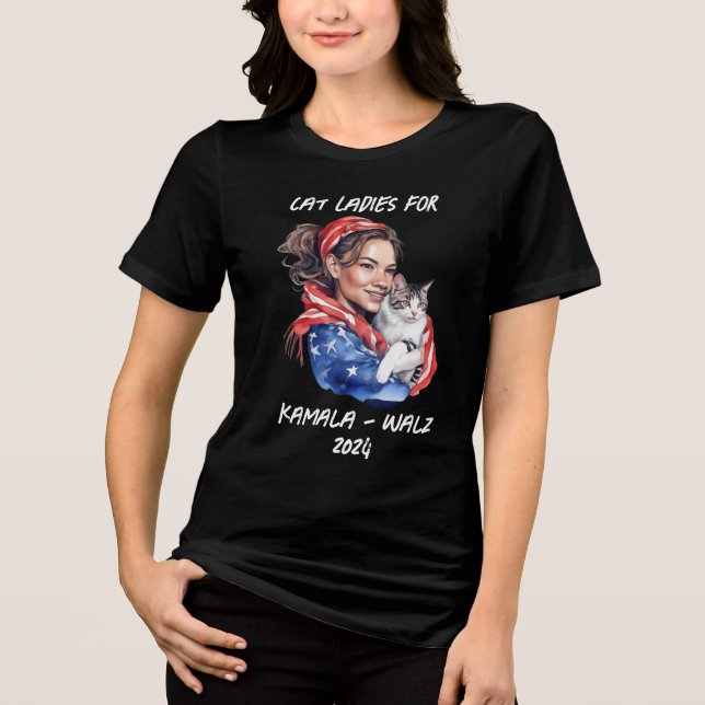 Cat Ladys for Harris and Walz Political Humor Tri-Blend Shirt (Vorderseite)