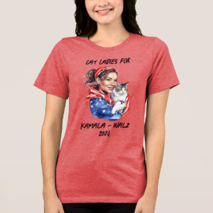 Cat Ladys for Harris and Walz Political Humor Tri-Blend Shirt