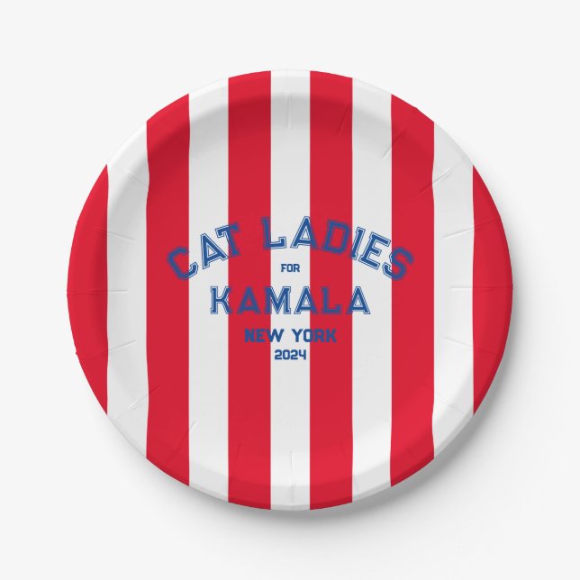 Cat Ladys for Kamala 2024 Custom Staat Red Stripe Pappteller (Vorderseite)