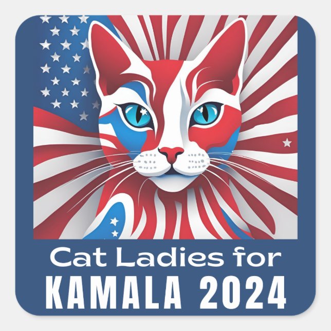 Cat Ladys for Kamala 2024 Demokrat Quadratischer Aufkleber (Vorderseite)