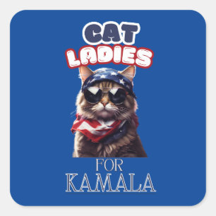 Cat Ladys for Kamala USA Quadratischer Aufkleber