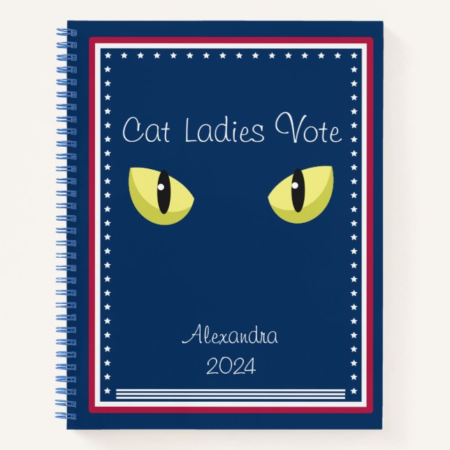 Cat Ladys Vote Script Cat Eyes Bold Niedlich Femin Notizbuch (Vorderseite)