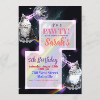 Cat Laser and Rainbow Party Einladung