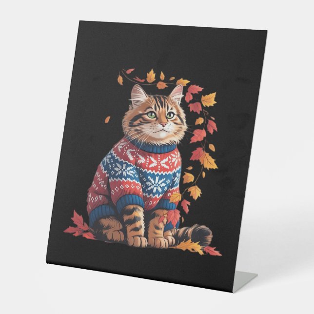 Cat Leaf Fall Hallo Herbst Funny Cat Kitten Lover Sockelschild (Vorderseite)