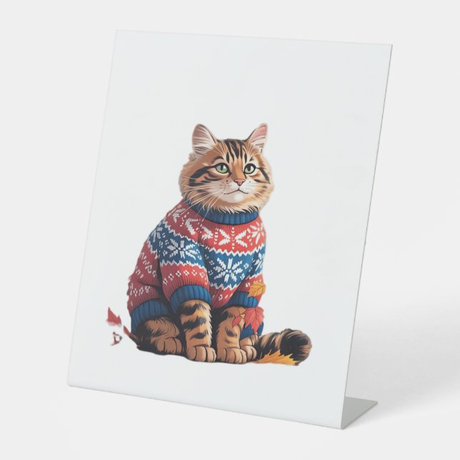 Cat Leaf Fall Hallo Herbst Funny Cat Kitten Lover Sockelschild (Vorderseite)