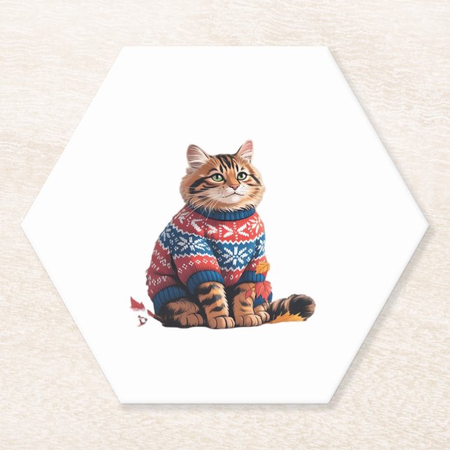 Cat Leaf Fall Hallo Herbst Funny Cat Kitten Lover Untersetzer (Vorderseite)
