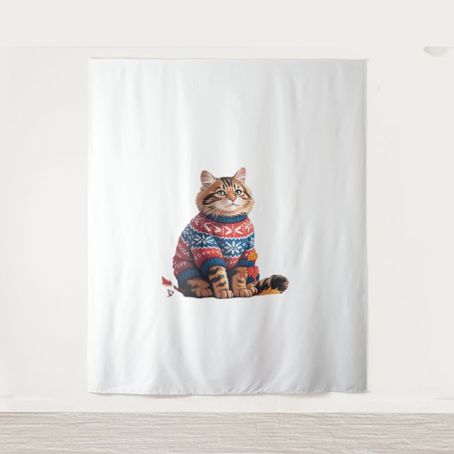Cat Leaf Fall Hallo Herbst Funny Cat Kitten Lover Wandteppich (Vorderseite)
