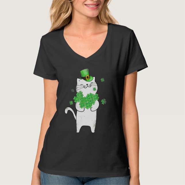 Cat Leprechaun Cat Kleeblatt St Patrick's Day T-Shirt (Vorderseite)