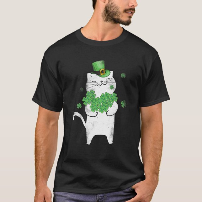 Cat Leprechaun Cat Lover Kleeblatt St Patrick's Da T-Shirt (Vorderseite)