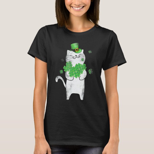 Cat Leprechaun Cat Shamrock St Patrick's Day T-Shirt (Vorderseite)
