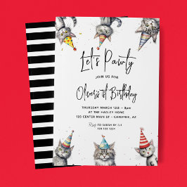 Cat Let's Pawty 1. Geburtstag Einladung