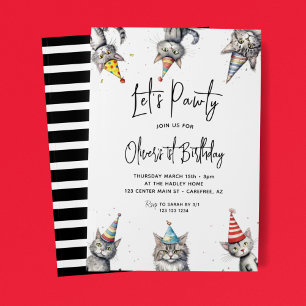 Cat Let's Pawty 1. Geburtstag Einladung