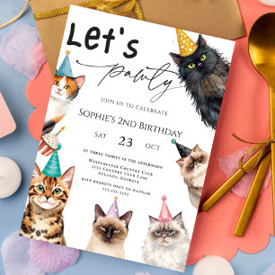 Cat Let's Pawty Kitten Niedlich 2. Geburtstag Einladung