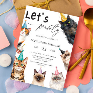 Cat Let's Pawty Kitten Niedliche Kitty 8. Geburtst Einladung