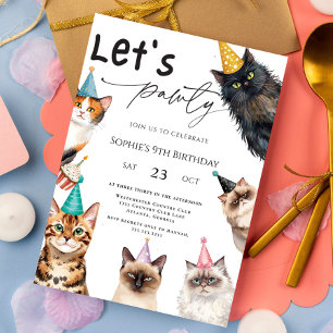 Cat Let's Pawty Kitten Niedliche Kitty 9. Geburtst Einladung