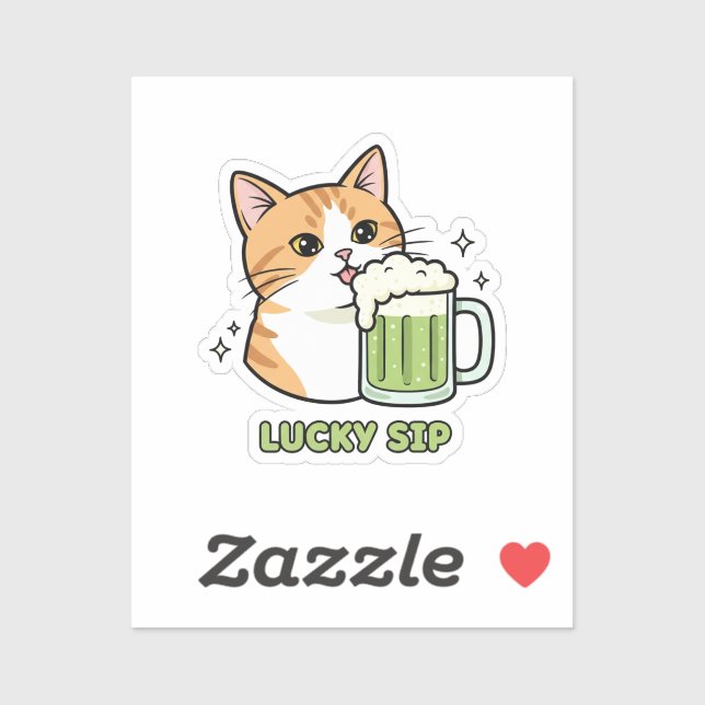 Cat Licking Beer Foam Just One Sip Funny Sticker (Blatt)