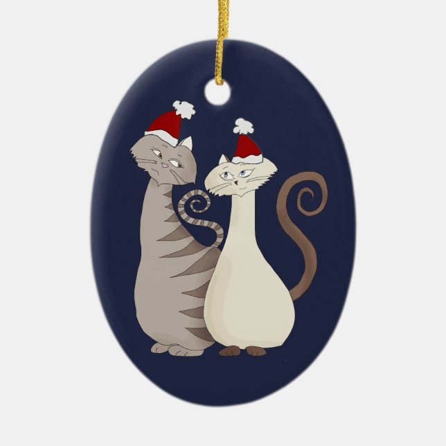 Cat Liebe Couple Blue Keramikornament (Vorne)
