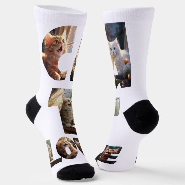 Cat Liebe I Cut Out Fotos Socken (Gewinkelt)