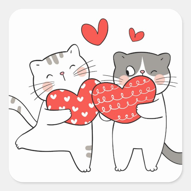 Cat-Liebe Quadratischer Aufkleber (Vorderseite)