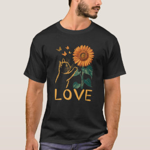 Cat Liebe Summer Cat Sunflower Butterfly Katze und T-Shirt